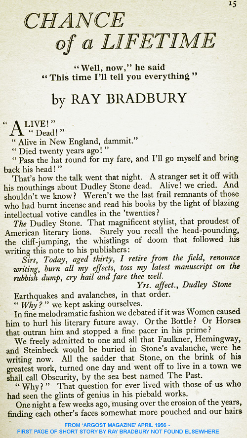 Argosy Magazine - 1st page of Ray Bradbury story (unavailable elsewhere)