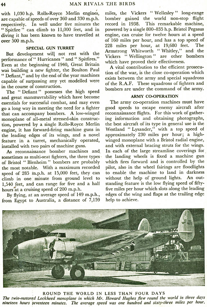 Howard Hughes round world trip - Hurricanes, Spitfires, Defiants - directly pre-war