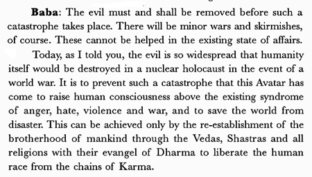 Sai Baba on saving humanity from a nuclear holocaust